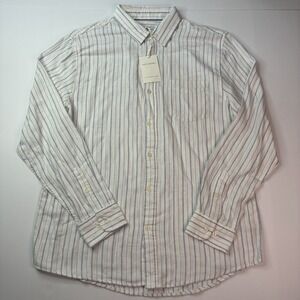 Free Assembly Mens Button Up Flannel Shirt Size L Large Blue White Striped NWT